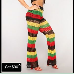 Crochet pants green red and black